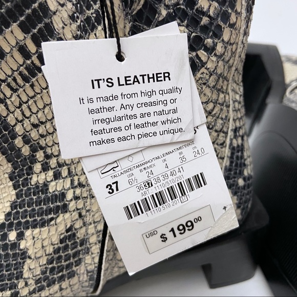 Zara Snakeskin Print Leather Square Toe Boots - Picture 9 of 10